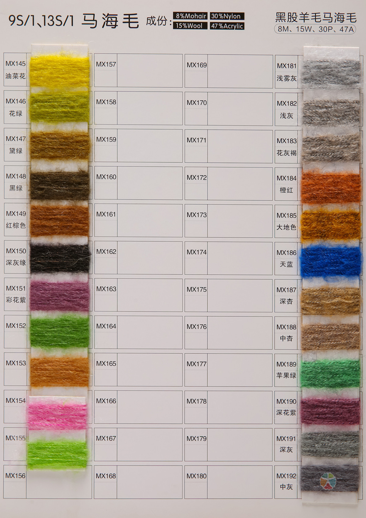 9S/1 13S/1 8mohair 30nylon 15wool 47acrylic