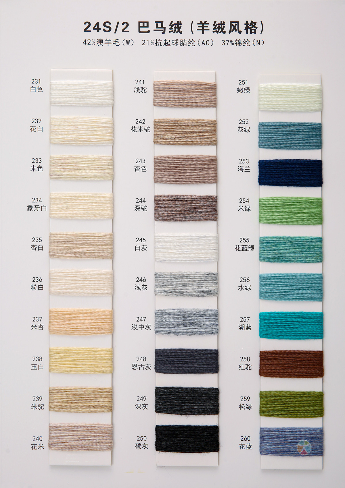 2/24NM 42Australian wool 21anti-pilling acrylic 37nylon